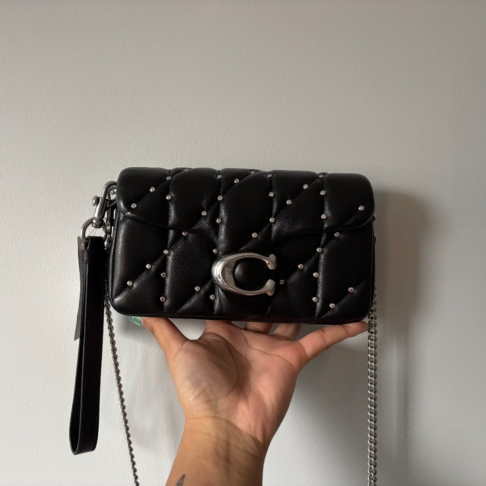 Coach Tabby Mini Crystal Rivet Quilted Leather Crossbody Wristlet - Picture 2 of 10